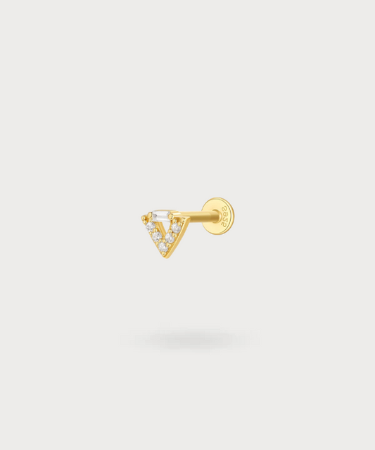 Gioiello lobo Auxi con design triangolare e zirconi brillanti, finitura dorata.