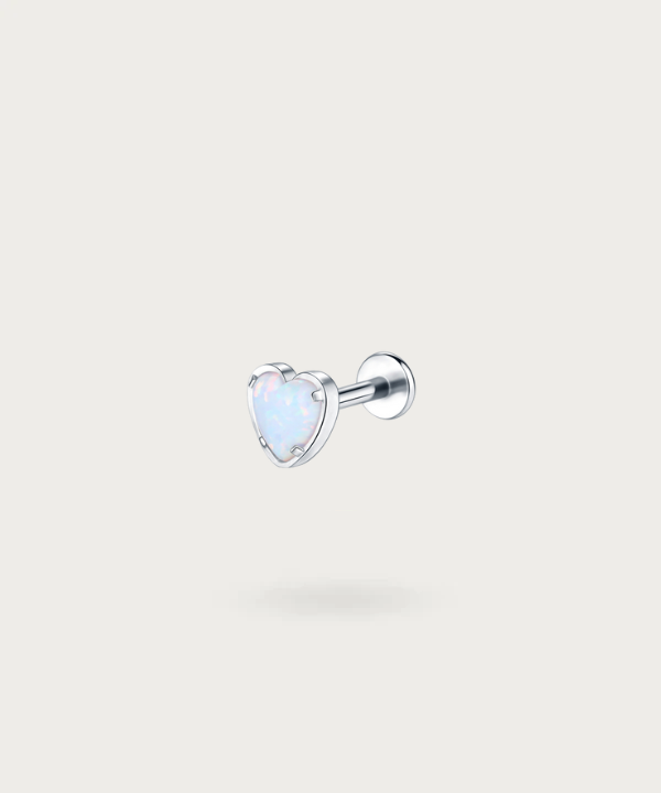 Piercing Helix Cuore Pietra Opale argentato in titanio