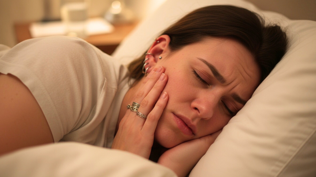 Donna che cerca di dormire con i piercing alle orecchie