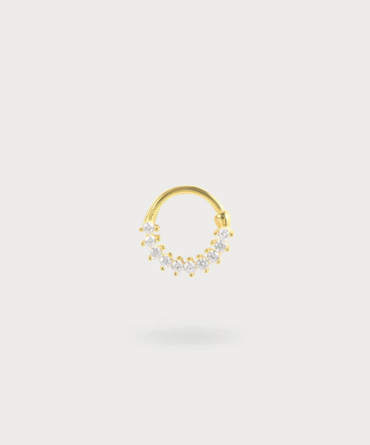 Piercing anello Adoración in argento 925, placcato oro, decorato con zirconi scintillanti.
