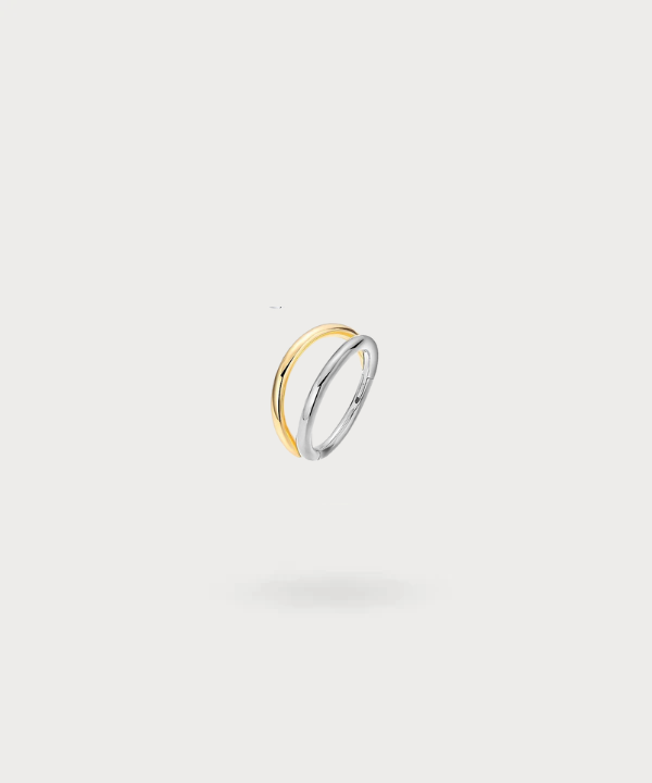 "Piercing Helix Doppio Anello Noelia in titanio, con un anello argentato e uno dorato per un design contrastante."