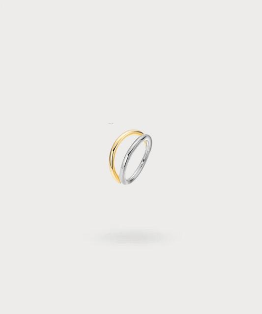 "Piercing Doppio Anello Noelia in titanio, con un anello argentato e uno dorato per un design contrastante."