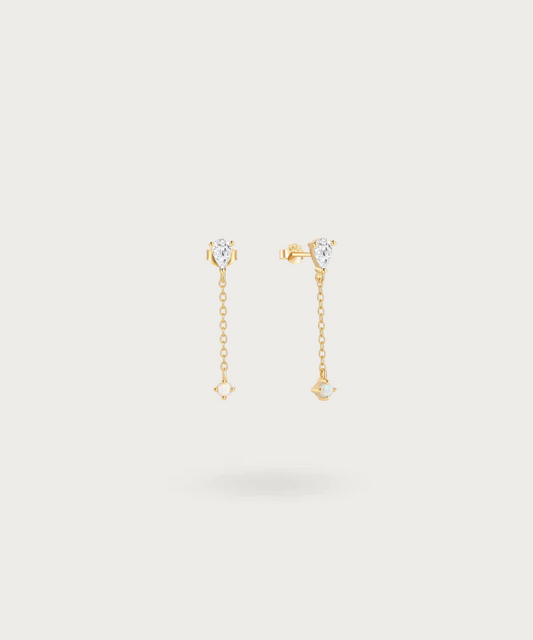Zirconia Cubica Placcato Oro Giallo a Tre File Lobo Orecchini Zirconia Cubica Placcato Oro Giallo a Tre File Lobo Orecchini