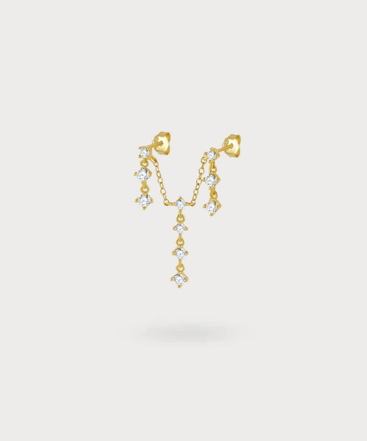 Doppio piercing Oihana in oro con catena e zirconi