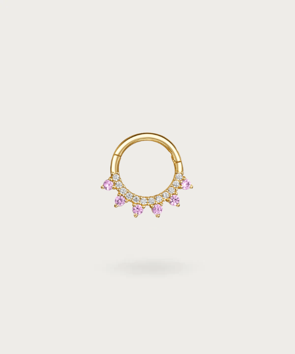 Piercing ad anello in oro con diamanti incastonati viola
