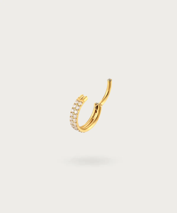 piercing Orecchio anello doppio in titanio dorato clicker