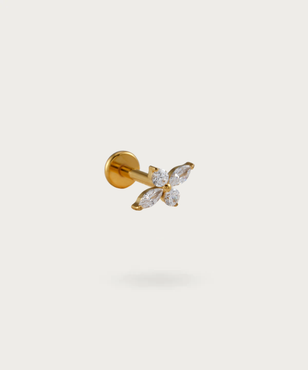 piercing Orecchio in titanio fiore, dorato, vista laterale